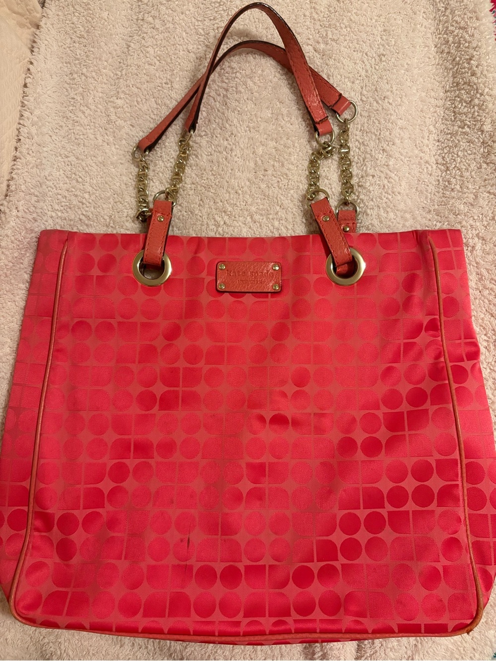 Kate Spade Pink Signature Tote with Chain-Strap Handles